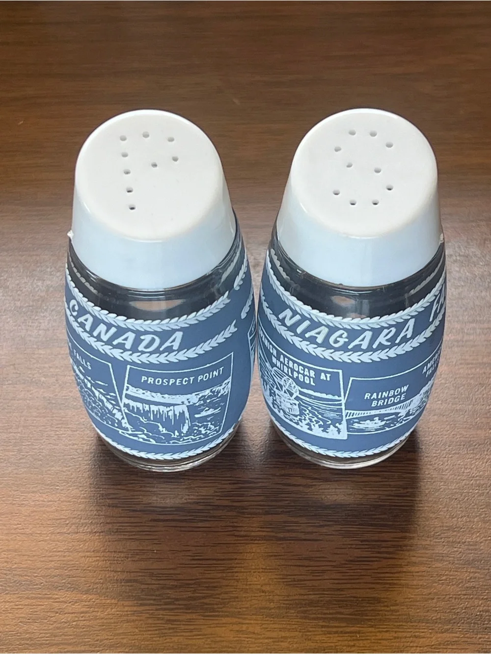 Vintage 1970s Niagara Falls Glass Salt and Pepper Shakers